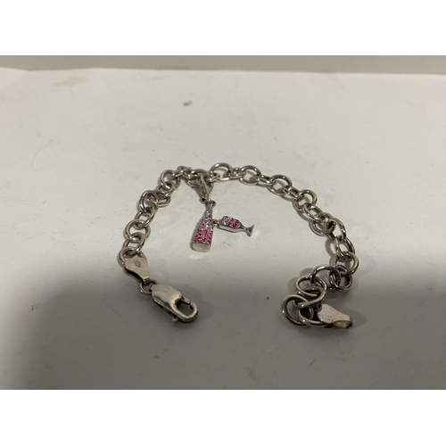 132 - Sterling Silver Bracelet with Champagne Bottle / Glass Charm