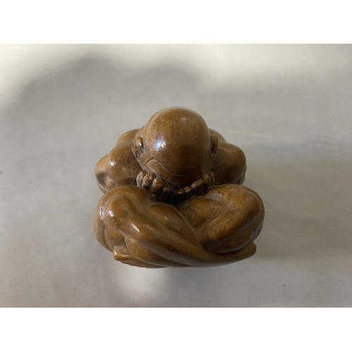 64 - Fruitwood Netsuke / Carving - Meditating Man