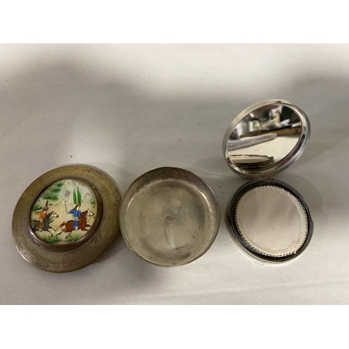 129 - Mother of Pearl Topped & White Metal Pill Box, Plus Military Pill Box