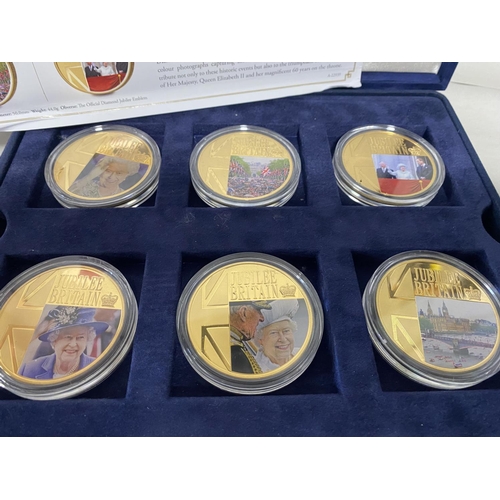 183 - QE11 Diamond Jubilee Boxed Set of 6 Gold Plated 50mm Coins