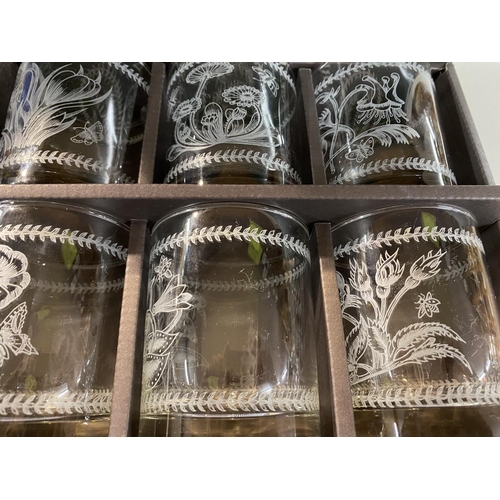 226 - Boxed set of 6 Portmeirion Botanic Garden Etched Glass 10oz Tumblers