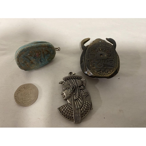 274 - Bronze Scarab & 2 x Other Egyptian Items