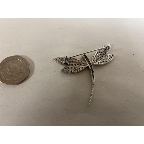 83 - Sterling Silver 925 & Diamante Dragonfly Brooch