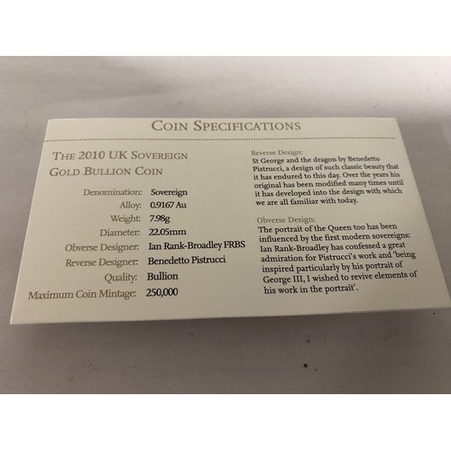 140 - 2010 Full Sovereign Coin in Sealed Card with Specifications