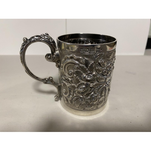 63 - Hallmarked Silver Decorated Tankard (Engraved), Sheffield 1904 by Walker & Hall - 122g Weight