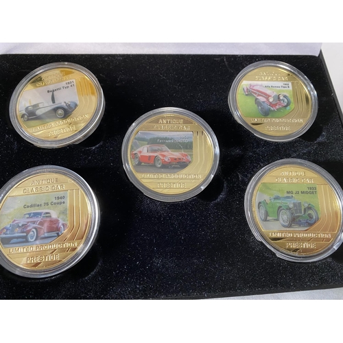 28 - 5 Piece Commemorative Coin Set in Display Box - Classic Cars with Certificate