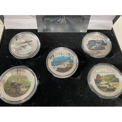 29 - 5 Piece Commemorative Coin Set in Display Box - WW2 Tanks with Churchill & Certificate