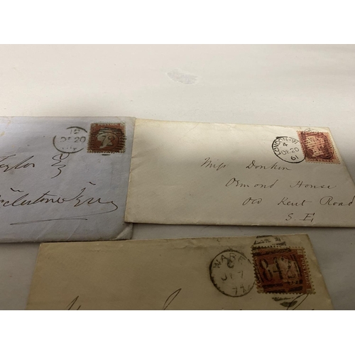 53 - 3 x Victorian Envelopes with Penny Red Stamps inc 1861 - One has Letter Inside