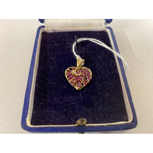 21 - 9ct Gold & 17 Rubies Heart Pendant