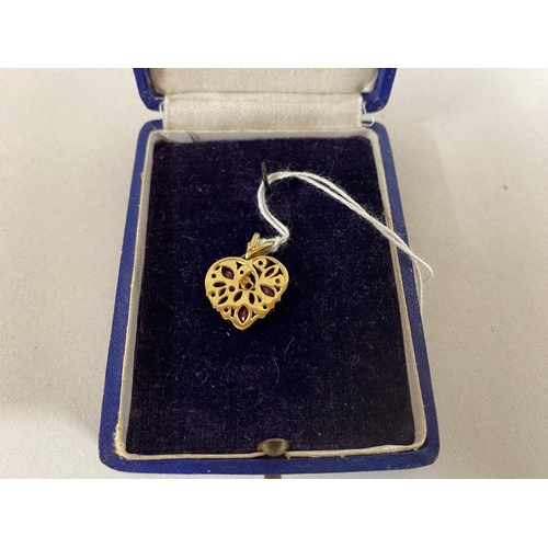 21 - 9ct Gold & 17 Rubies Heart Pendant