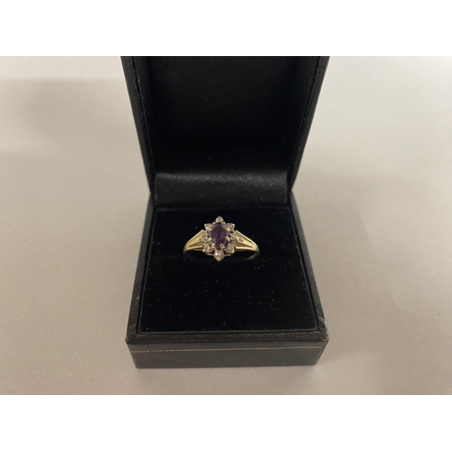 303 - 9ct Gold Amethyst & Diamond Ring, Size N