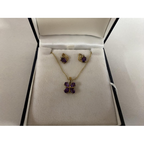 305 - 9ct Gold Amethyst Necklace & Earring Set