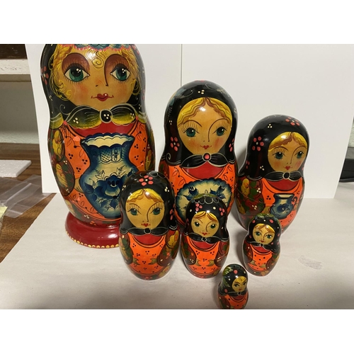 195 - Vintage Handpainted 7-Piece Stacking Russian Doll Set - Largest 9