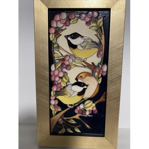 302 - Moorcroft Black Cap Birds Plaque - 10 x 5.5