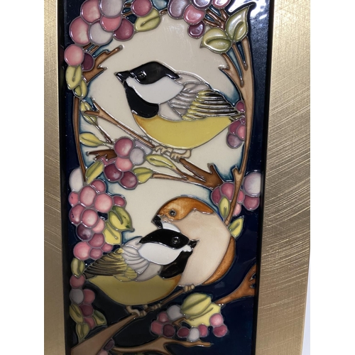 302 - Moorcroft Black Cap Birds Plaque - 10 x 5.5