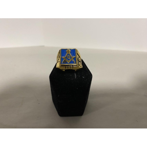 177 - Masonic Gold Tone Ring with Blue Backing, Size N