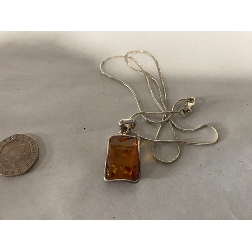 167 - Sterling Silver & Amber Pendant on Sterling Silver Chain