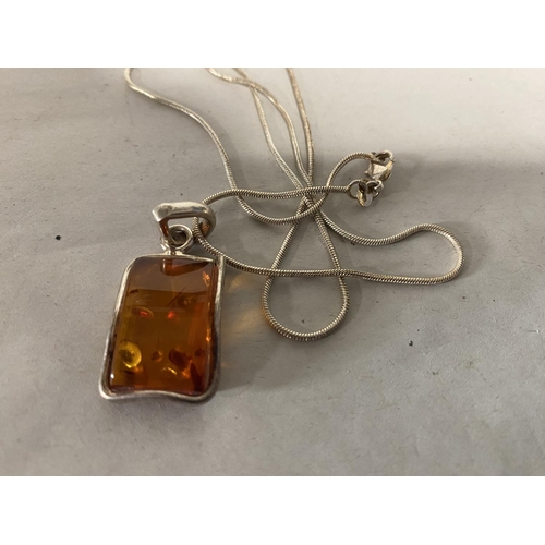 167 - Sterling Silver & Amber Pendant on Sterling Silver Chain