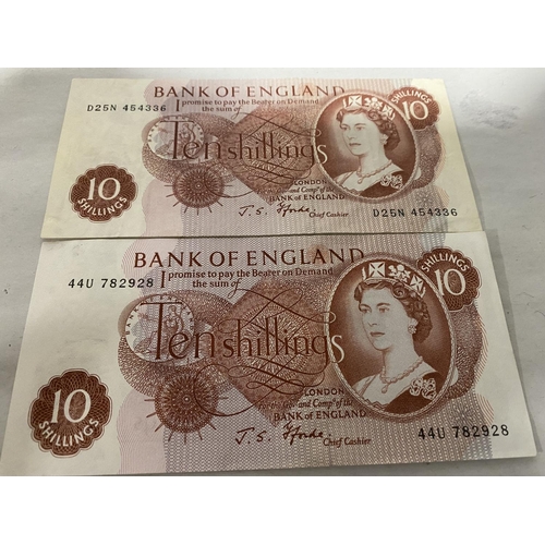 58 - 2 x 10 Shilling Notes - Fforde (some staining)