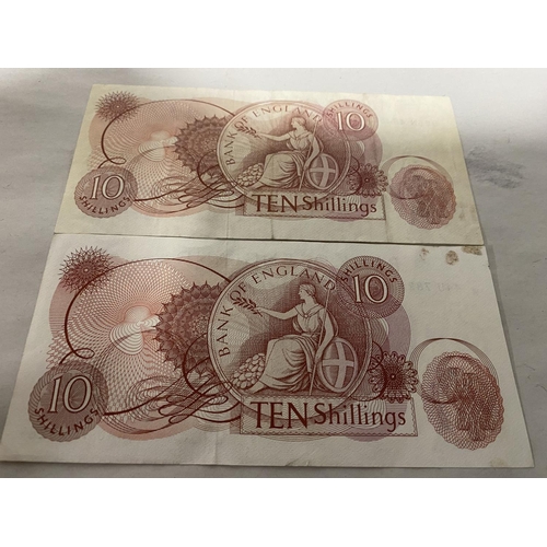 58 - 2 x 10 Shilling Notes - Fforde (some staining)