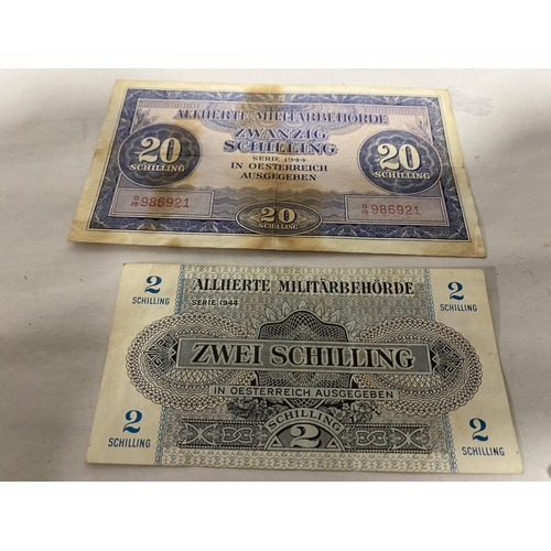 59 - 2 x Austrian WW2 Era Banknotes - Staining