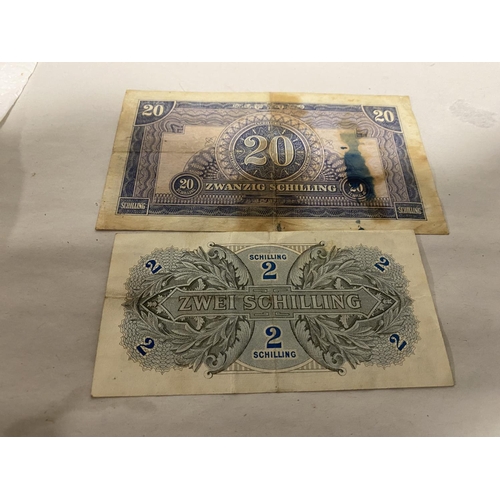 59 - 2 x Austrian WW2 Era Banknotes - Staining