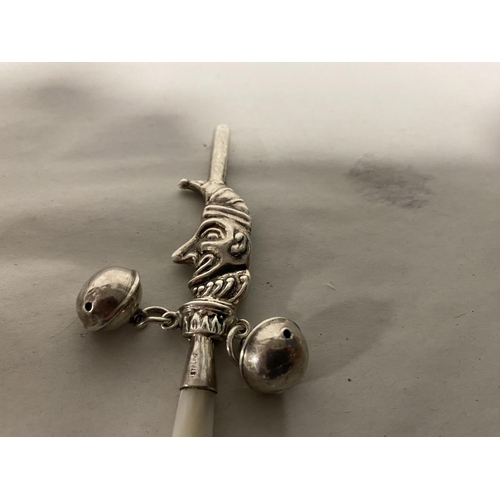 90 - Sterling Silver & MOP 11cm 'Punch' Baby's Rattle