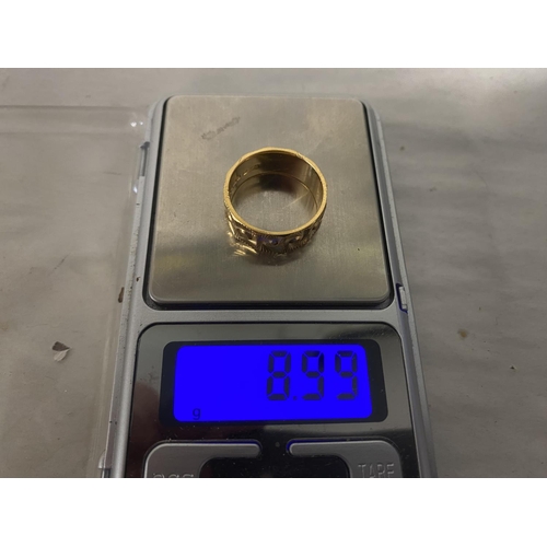 78 - 22ct Gold Wide Band Ring, Weighs 8.99g, Size R