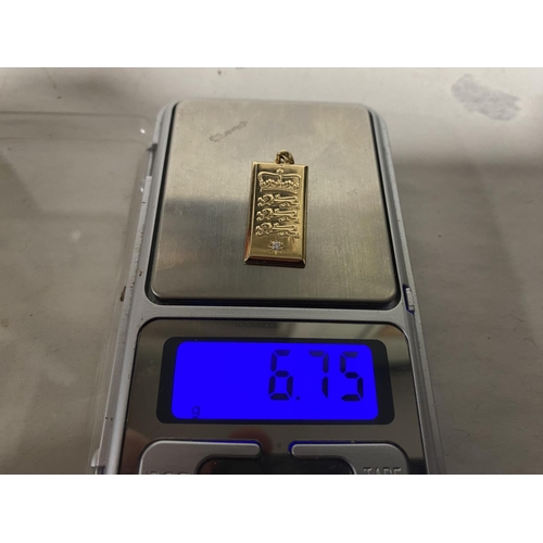 79 - 9ct Gold 'England' Ingot with Small Diamond, 6.76g Weight