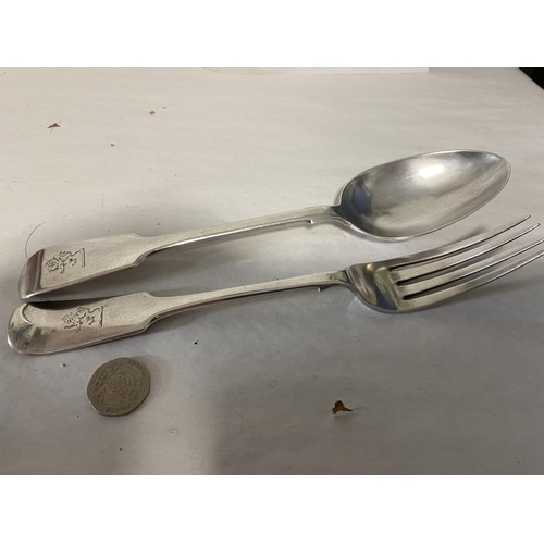 277 - Hallmarked Silver Large Serving Spoon & Fork, London 1878, 152g Weight