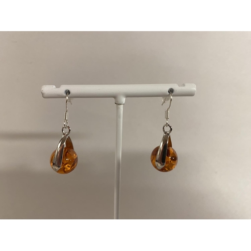 256 - 925 Silver Pressed Amber Earrings