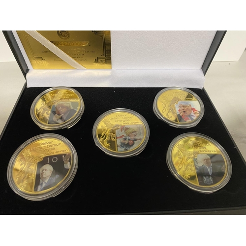 229 - Boris Johnson - Limited Edition Gold Plated 'Brexit' Coin Set with Box/Cert