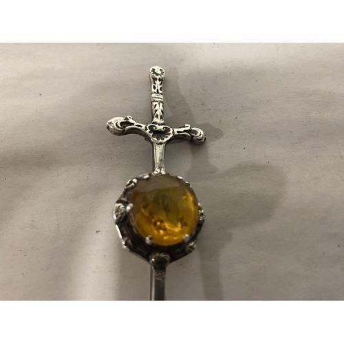 122 - Hallmarked Silver & Citrine Sword Brooch, Edinburgh 1962 by Robert Alison