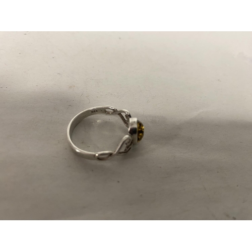 113 - Sterling Silver 925 & Amber Ring - Size Q