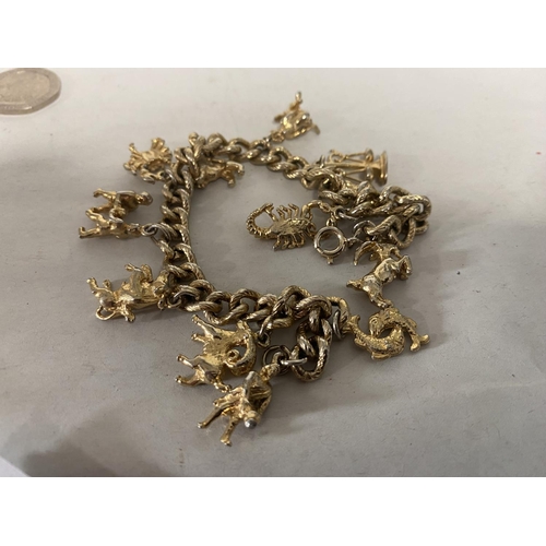 116 - Vintage Gold Tone 'Zodiac' Charms Bracelet