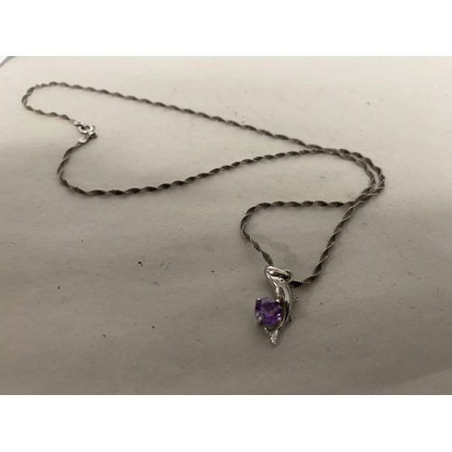 149 - Sterling Silver 'Dolphin' Necklace with Amethyst Stone on 925 Silver Chain