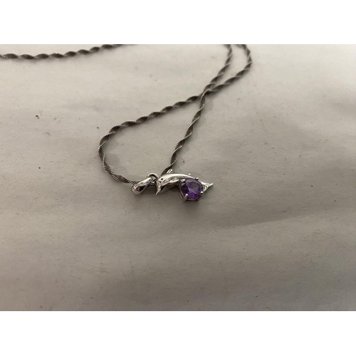 149 - Sterling Silver 'Dolphin' Necklace with Amethyst Stone on 925 Silver Chain