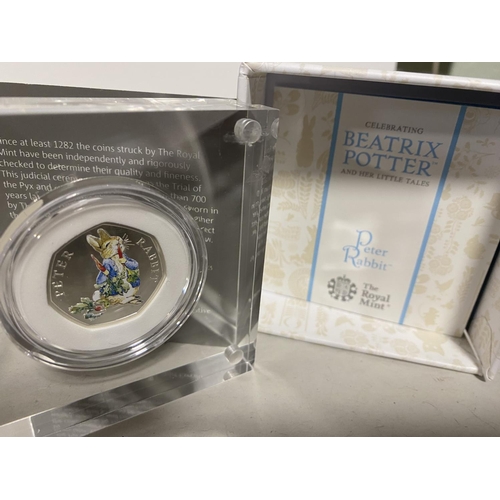 48 - Peter Rabbit Silver Proof Limited Edition Coloured 50p Coin with Box/Certificate