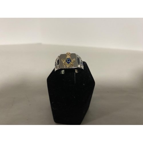 248 - Masonic Silver Tone Ring, Size M