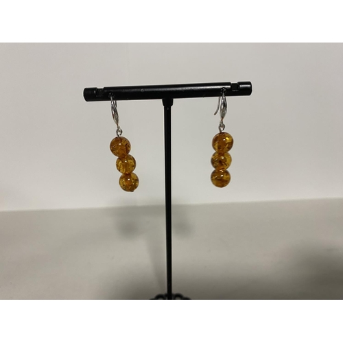 184 - 925 Silver & Triple Pressed Amber Earrings