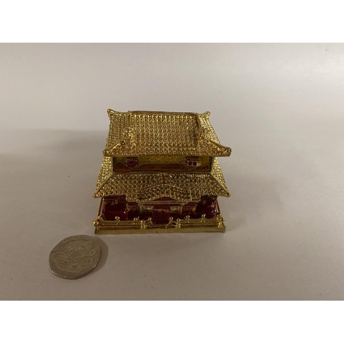 189 - Jewelled, enamelled & hinged Trinket Box in form of a Pagoda