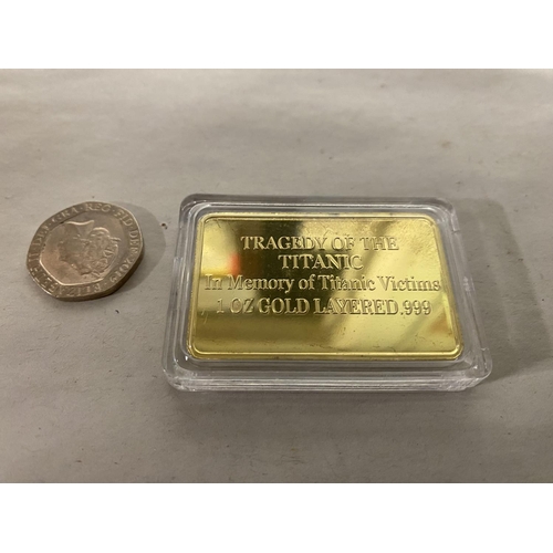 60 - Titanic Commemorative 1 Ounce Gold Layered Ingot in Capsule