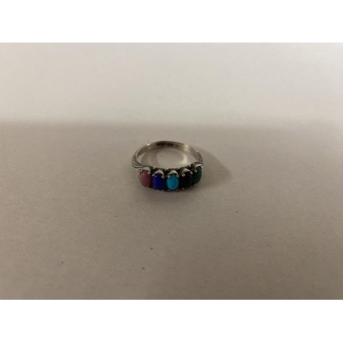 131 - 925 Silver, Malachite, Turquoise & Agate Ring, Size T