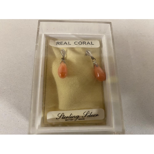 133 - 925 Silver & Real Coral Earrings