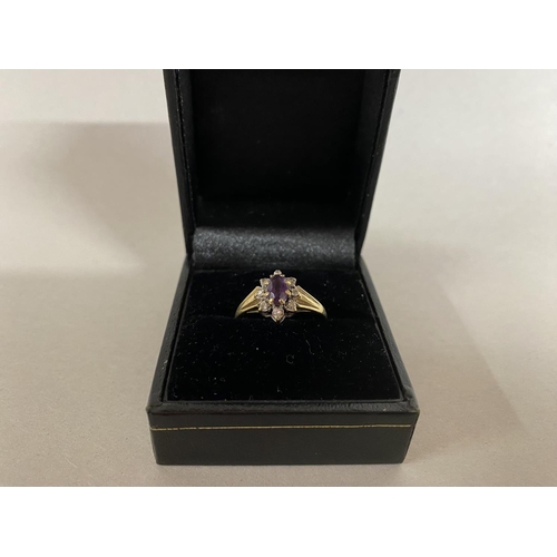 23 - 9ct Gold Amethyst & Diamond Ring, Size N