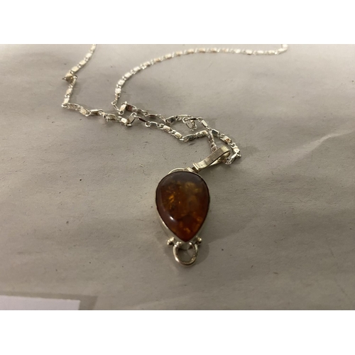 181 - 925 Silver Pressed Amber Pendant & Chain