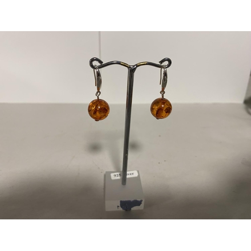 183 - 925 Silver Pressed Amber Earrings (smaller than lot 182)