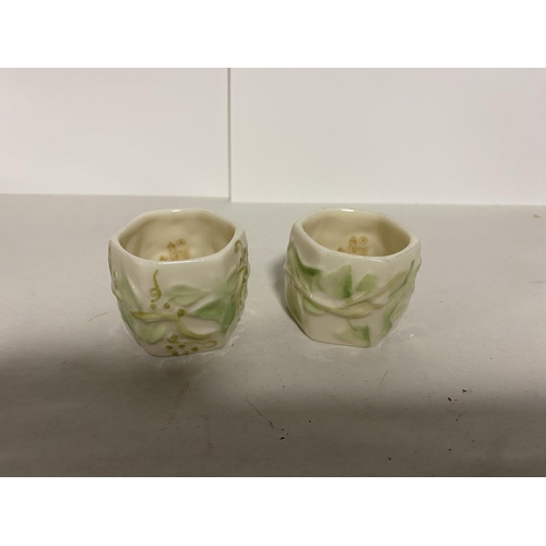 101 - Pair Belleek Napkin Rings, Brown Backstamp