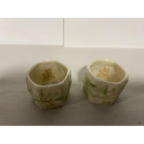 101 - Pair Belleek Napkin Rings, Brown Backstamp