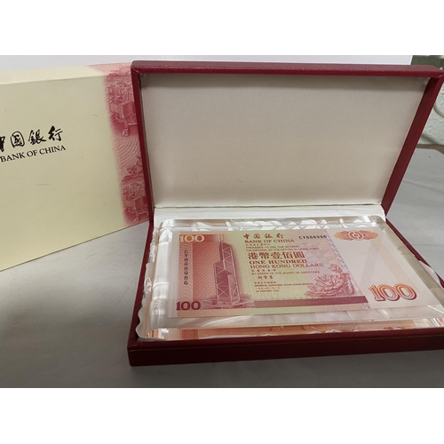 11 - Bank of China 100 Dollar Note in Perspex, Boxed